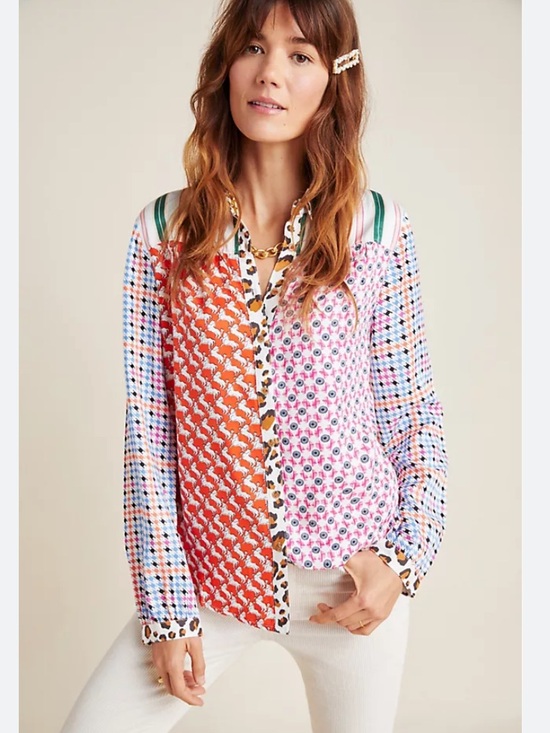 Maeve Tops - Maeve Anthropologie Bernadette mixed print button front Top Blouse Medium
